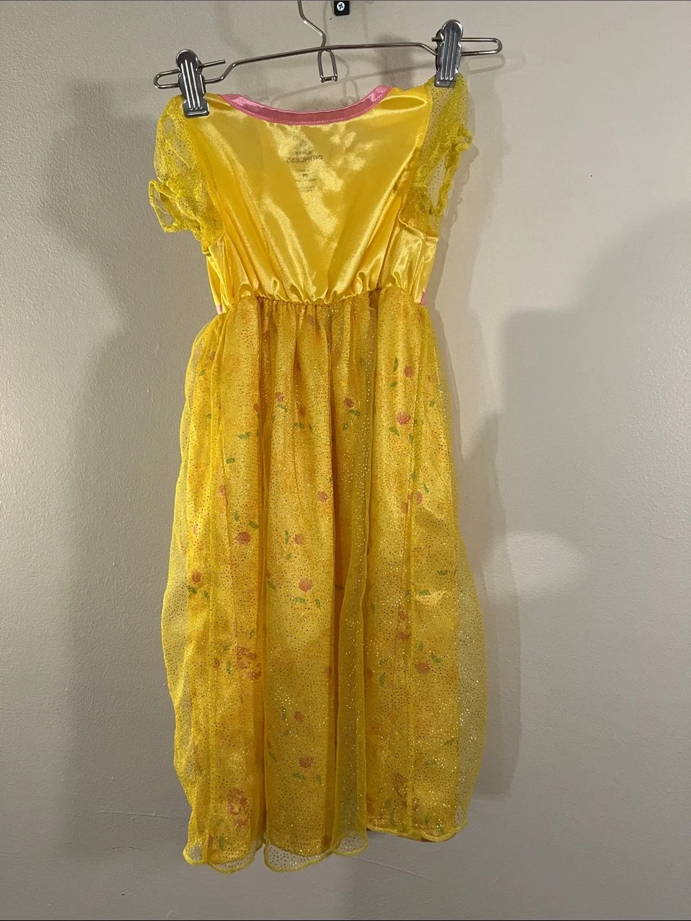 Disney Yellow Belle Sparkle Princess Dress with Pink Trim